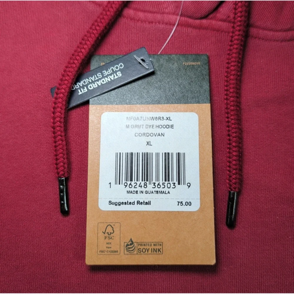 THE NORTH FACE GARMENT DYE HOODIE NWT MENS SIZE X-LARGE CORDOVAN RED